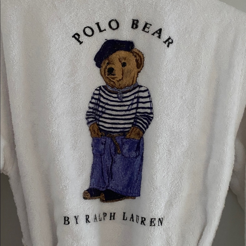 Ralph Lauren White Plush Polo Bear Robe with Embroidered Bear size S/M - Picture 6 of 10
